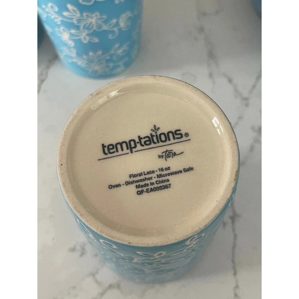 Temp-tations Floral Lace 5pc Ceramic 2qt Pitcher and 16oz Tumbler Set Sky Blue